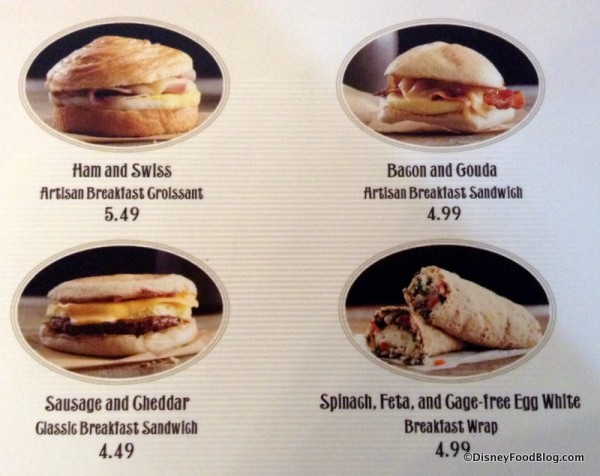 Breakfast sandwich menu