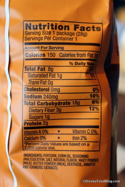 Packaged Buttered Popcorn -- Nutritional Info
