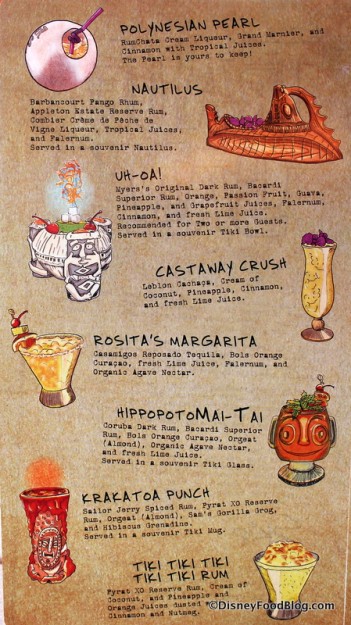 Tiki Terrace drink menu
