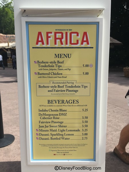 2015 Africa Menu