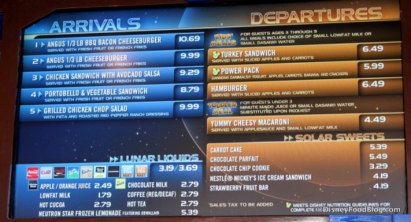 Tomorrowland Terrace menu