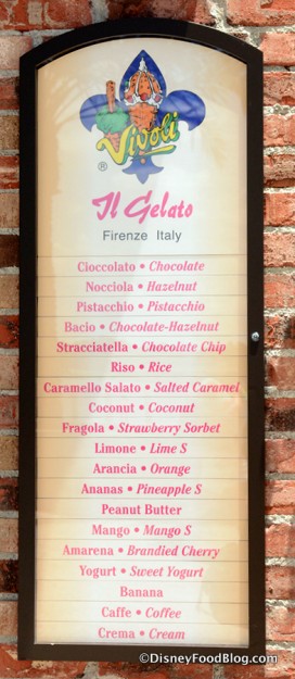 Flavor choices listed outside