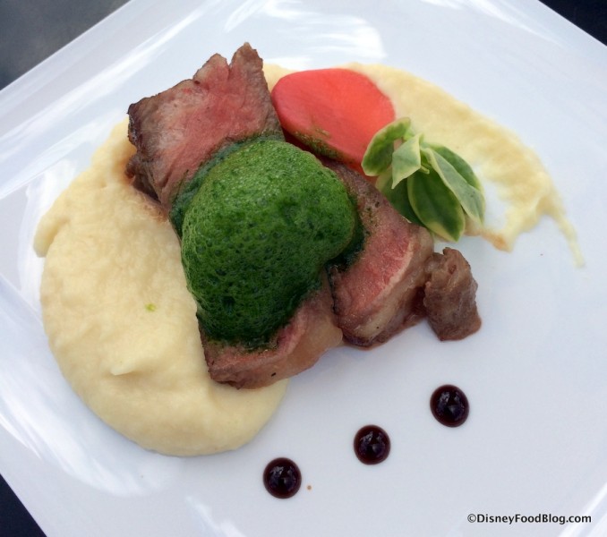 New York Strip with Parsnip Silk Balsamic Glaze and Arugula Foam