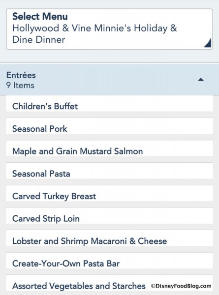 Minnie's Holiday & Dine menu screenshot