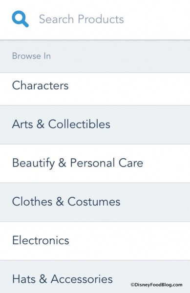 Shop Disney Parks app screenshot -- Product Categories