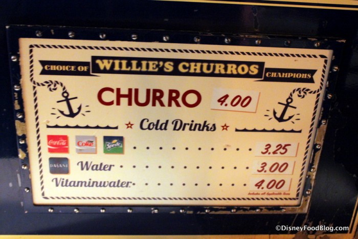Churro Menu at Willie's