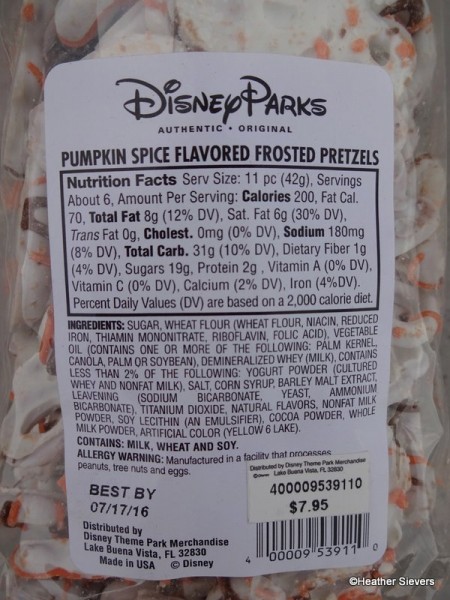 Pumpkin Spice Pretzels Nutrition Label