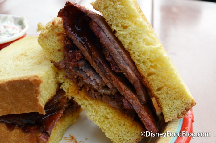 Barbecued Beef Brisket Sandwich Cross-section