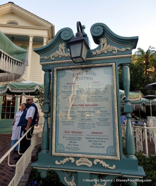 New Table Service menu posted in front of River Belle Terrace