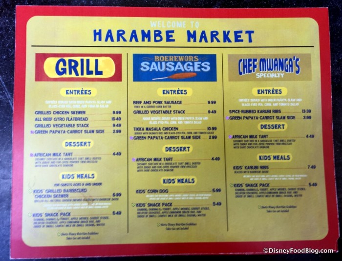 Harambe Market menu