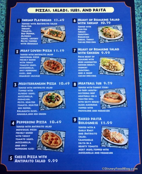 Pizzafari menu