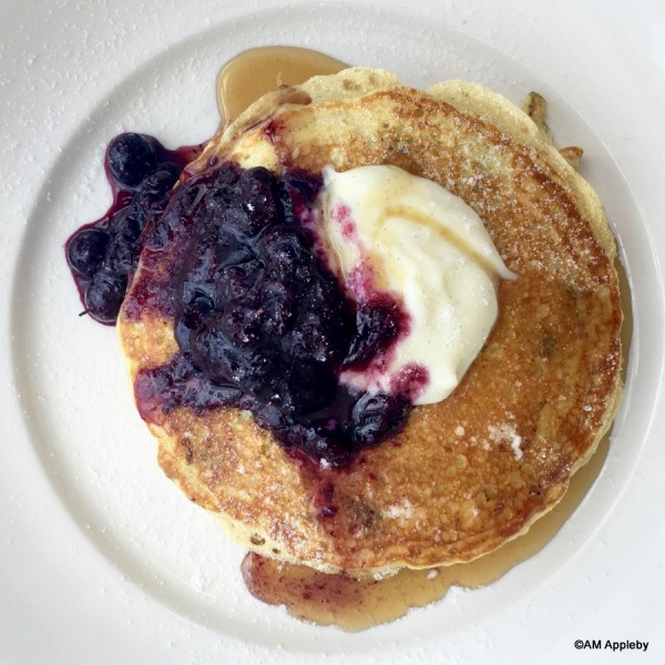 Blueberry Pancakes with Blueberry Compote and Canadian Maple Syrup