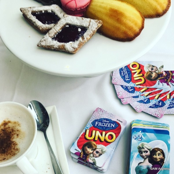 Enjoying dessert and Frozen Uno