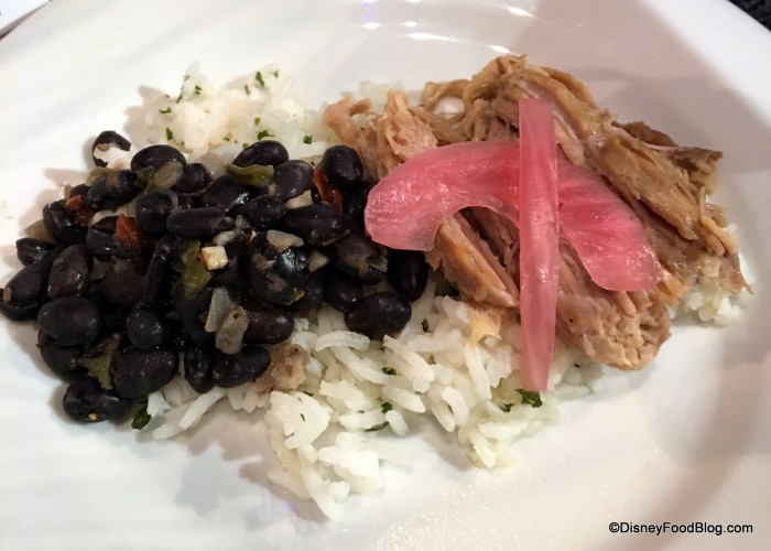 Mojo Pork with Black Beans Cilantro Rice and Pickled Red Onions