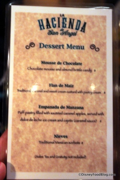 Dessert Menu -- Click to Enlarge