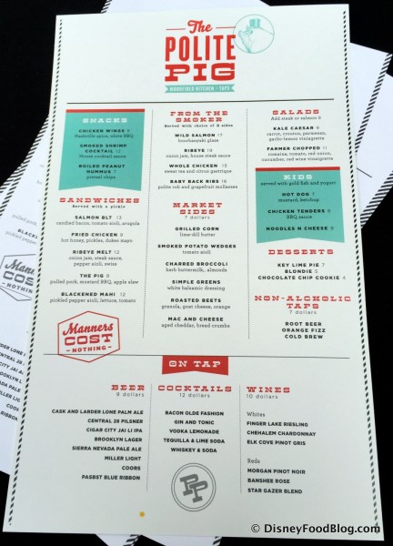 Preliminary Menu for The Polite Pig -- Click to Enlarge