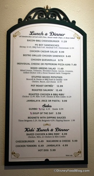 Temporary Food Court Menu at Port Orleans French Quarter