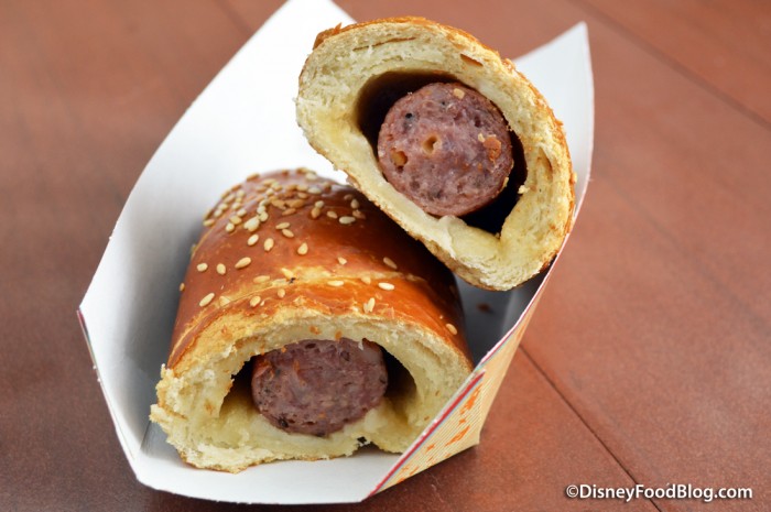 Sausage and Cheddar-stuffed Pretzel cross-section