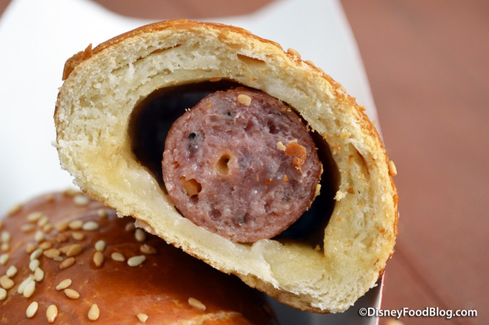 Sausage and Cheddar-stuffed Pretzel cross-section