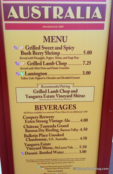Australia Menu