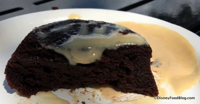 Warm Chocolate Pudding with Irish Cream Liqueur Custard cross-section