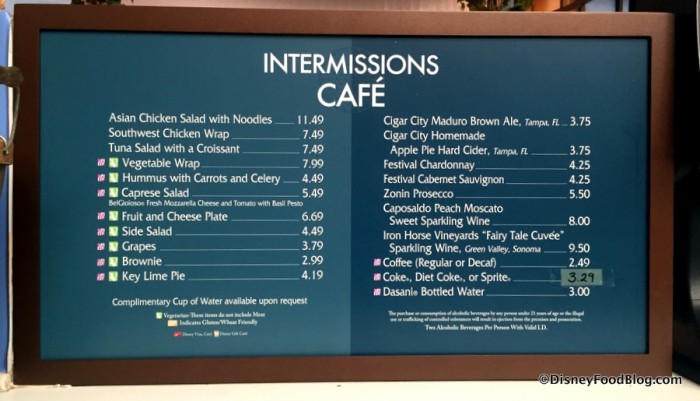 Intermissions Cafe menu