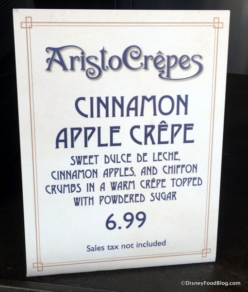 Cinnamon Apple Crepe sign