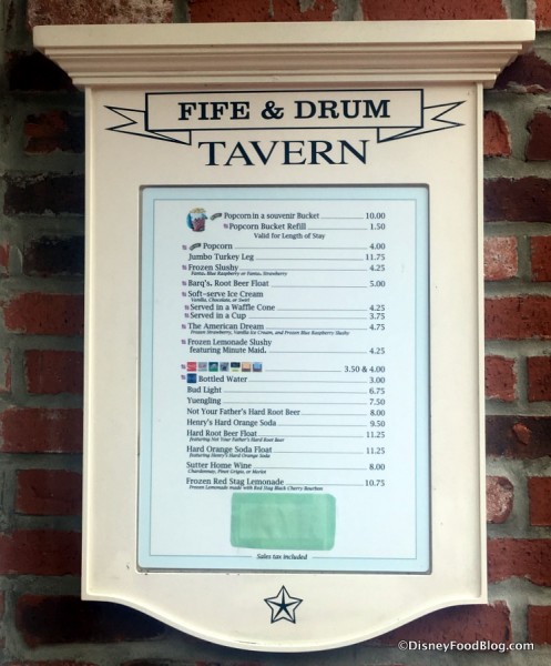 Fife and Drum Tavern Menu