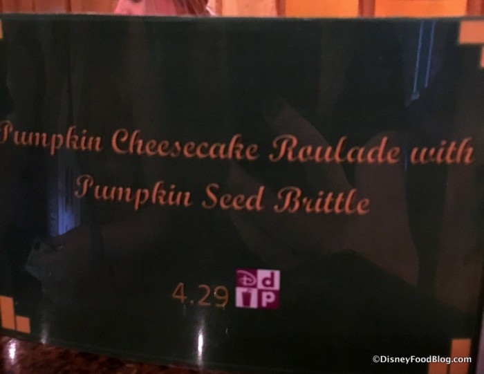 Pumpkin Cheesecake Roulade sign