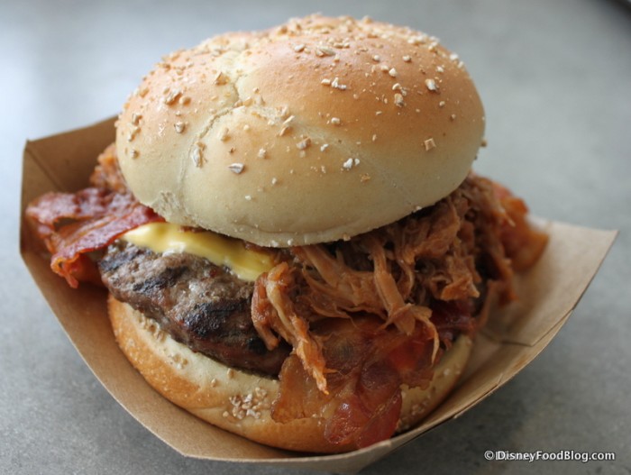 Barbecued Pork Bacon Cheeseburger -- Another Angle