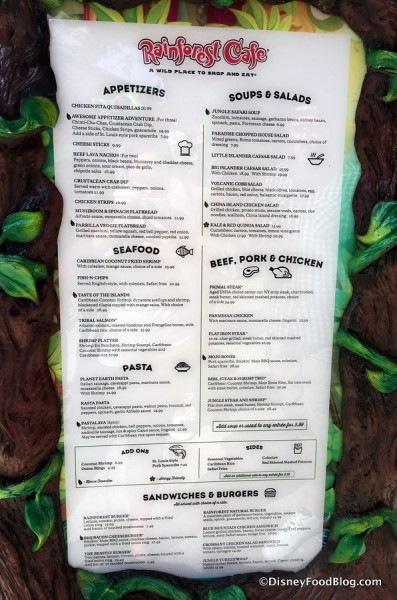 Rainforest Cafe menu
