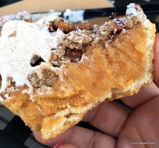 Sweet Potato Pie with candied pecans cross-section