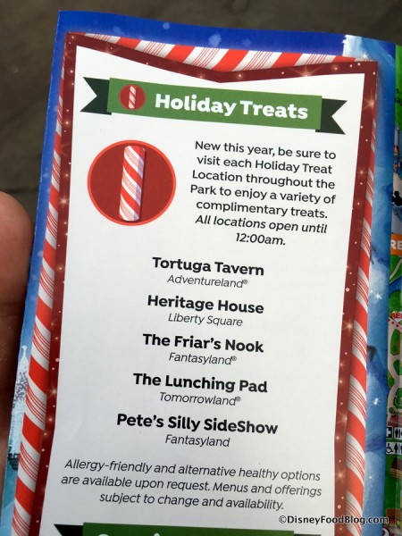 Complimentary Treat Locations on Guide