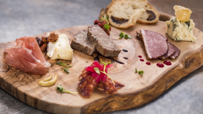 Charcuterie Palette with Artisan Cured Meats, Nueske's Smoked Duck Breast and Cheese  -- Masterpiece Kitchen Food Studio ©Disney