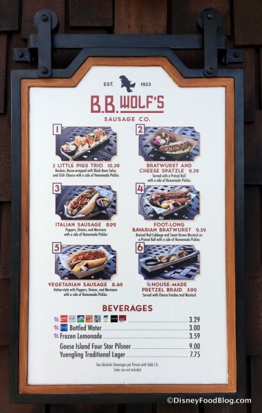B.B. Wolf's Sausage Co. menu