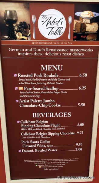 The Artist's Table Menu