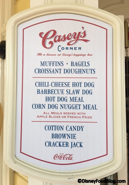 Updated menu at Casey's Corner