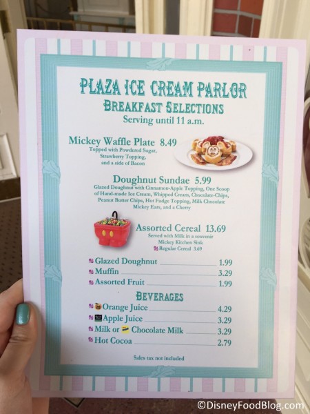 Updated menu at the Plaza Ice Cream Parlor