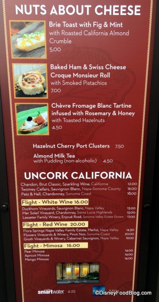 Uncork California Menu with Prices (bottom half)