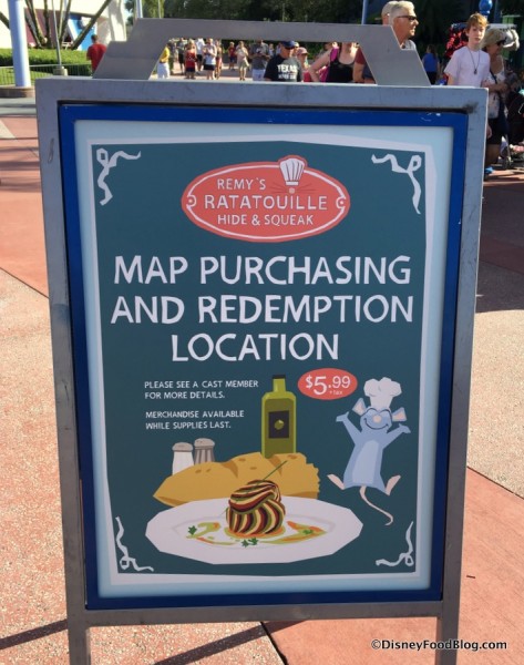 Remy's Hide & Squeak Map Purchasing Location sign
