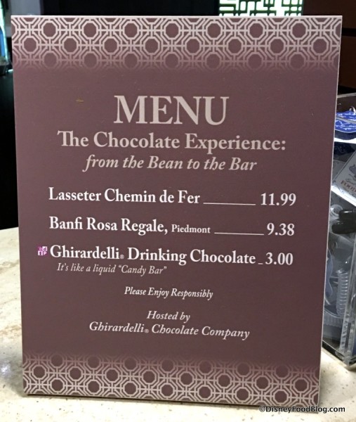 The Chocolate Experience Menu 