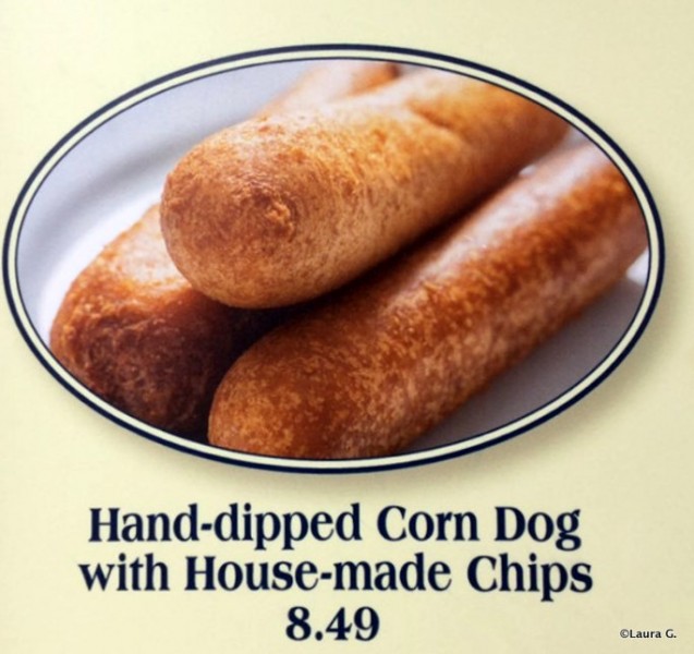 Close-up of Hand-dipped Corn Dogs on the menu