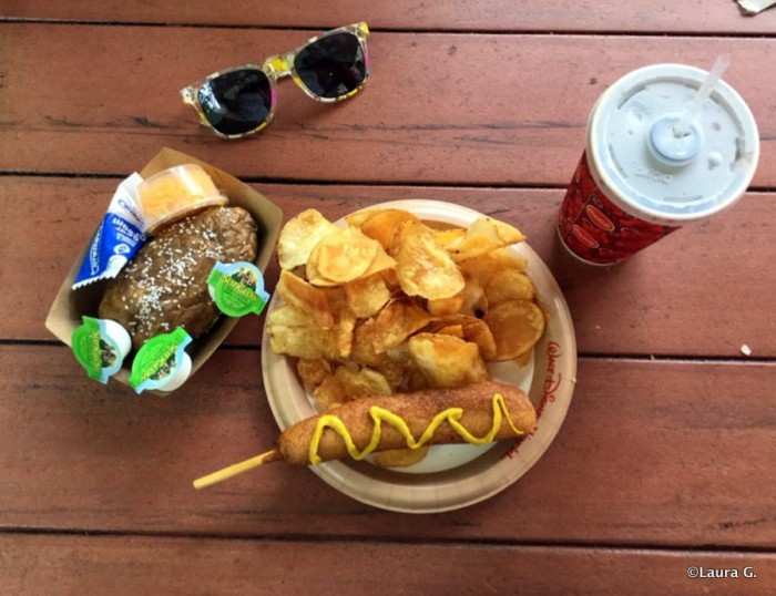 Hand-Dipped Corn Dog and Chips (and a Baked Potato!) from Sleepy Hollow