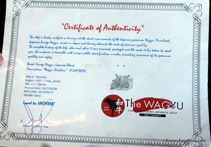 Wagyu Certificate of Authenticity