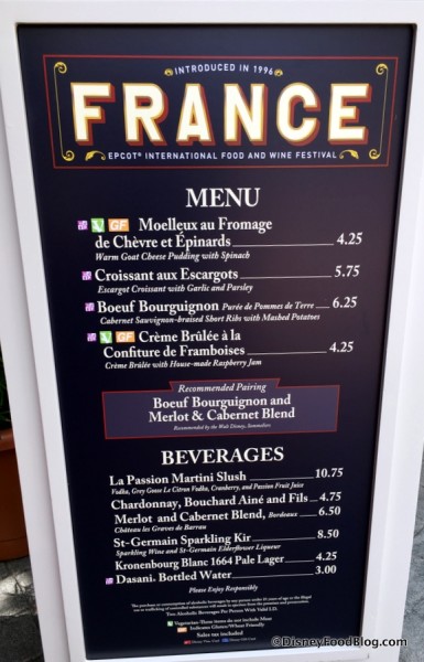 2017 Epcot Food and Wine Festival France Menu