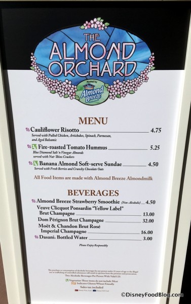 2017 Epcot Food and Wine Festival The Almond Orchard Menu
