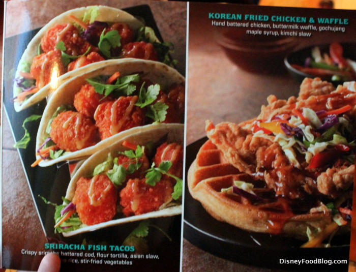 Menu Photos -- Sriracha Fish Tacos and Korean Fried Chicken and Waffle