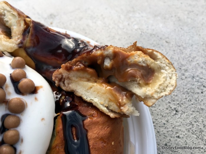 Caramel Stuffed Pretzel with Ice Cream, cross section