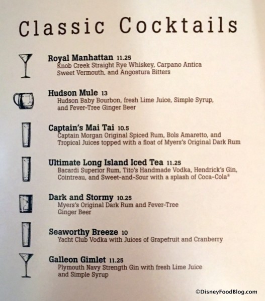 Classic Cocktails Menu