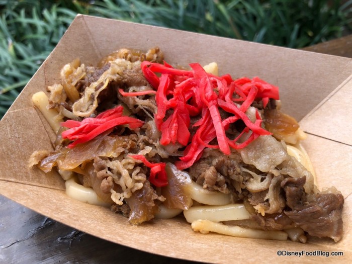 Ginger Beef Yaki Udon: Thin-sliced Beef, Onions and Noodles tossed on the grill with Soy and Ginger